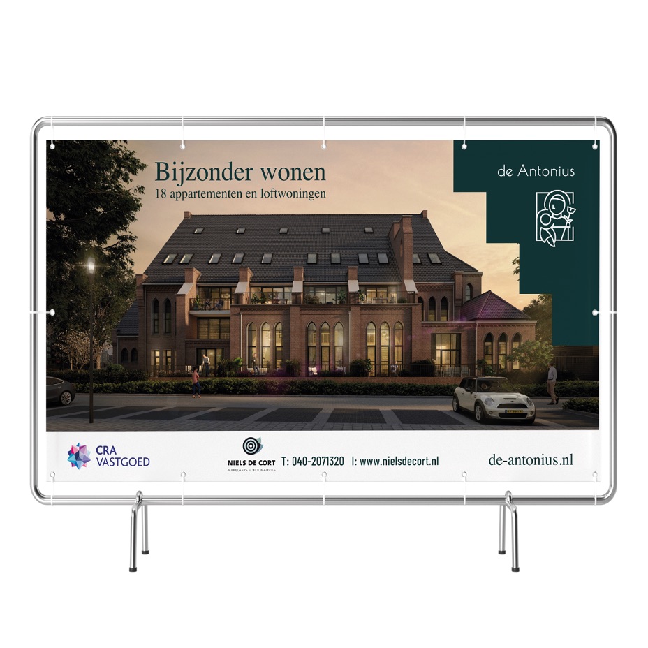 gebieds- en vastgoedpromotie, CRA Vastgoed - Bouwdoek, bouwbord, belettering op locatie